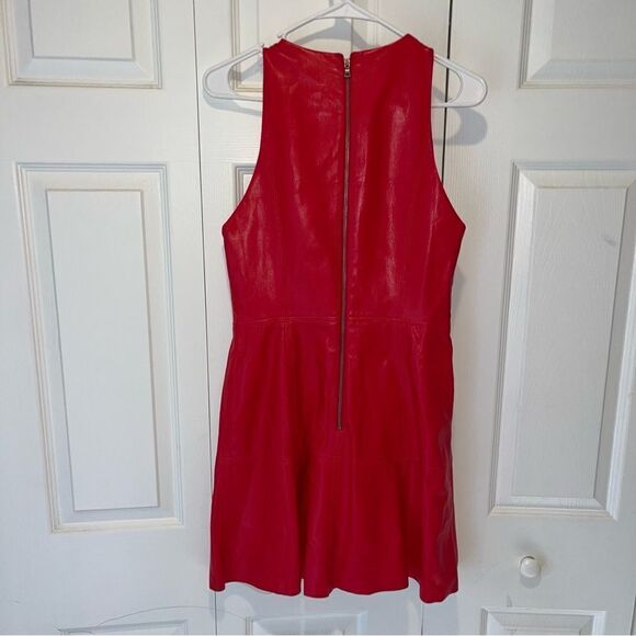 NWT Alice + Olivia Leandra Vegan Leather Mini Dress size 10 in Perfect Ruby - Picture 5 of 9